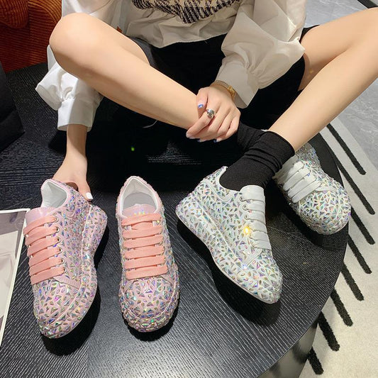 Women's Full Diamond White Autumn Slimming Rhinestone Sneakers