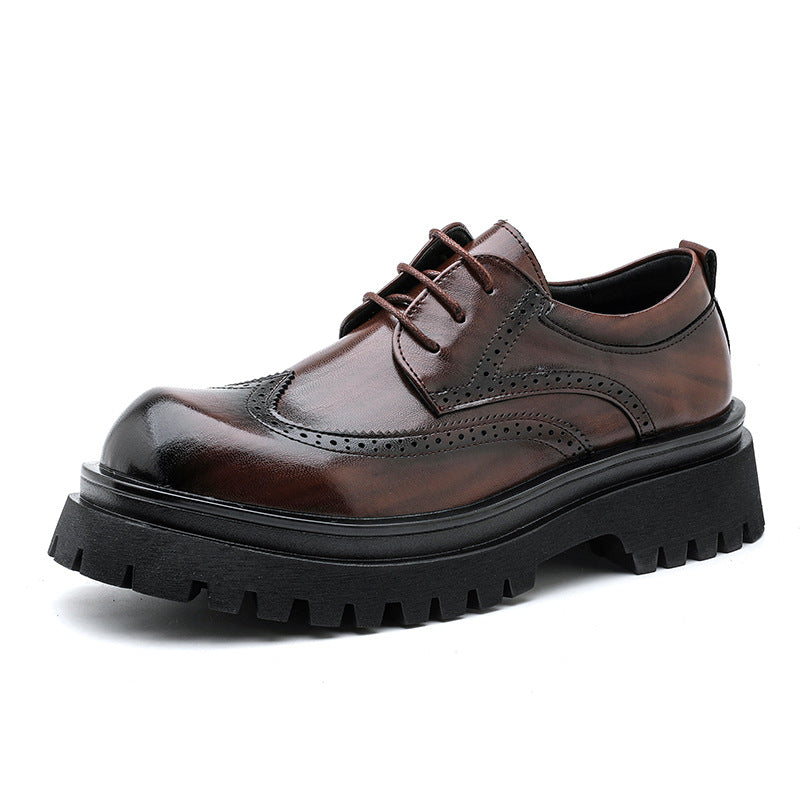 Men's Size Thick Sole Increased Carving British Style Brogue Winter Wedding Casual Shoes
