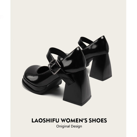Women's Spring Vintage Mary Jane Chunky Black Single-layered Small Women's Shoes