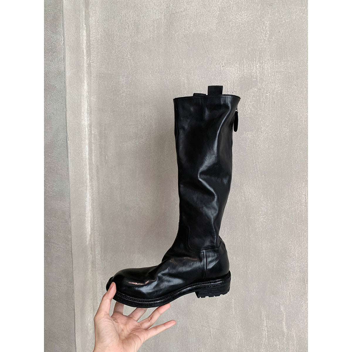 Women's Size Retro Washed Horse High Tube Slimming Middle Chunky Boots