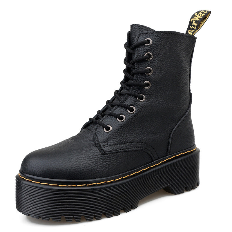 Women's Layer Litchi Pattern Female Side Zip Platform Boots