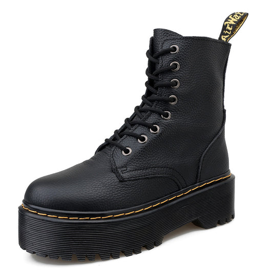 Women's Layer Litchi Pattern Female Side Zip Platform Boots