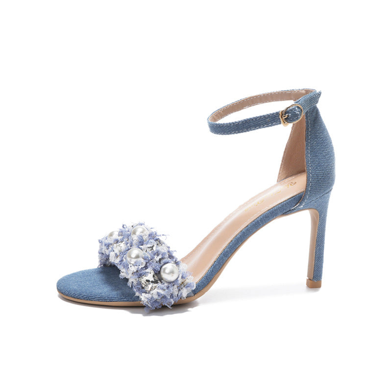 Summer Pearl Stiletto Round Toe Open Heels