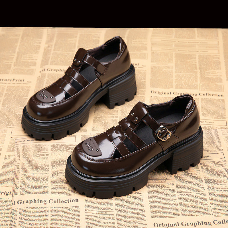 Women's Summer Genuine Platform High Thick Height Leather Shoes