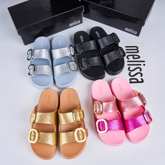 Women's Mei Sha Gel Oval Buckle Shiny Slippers