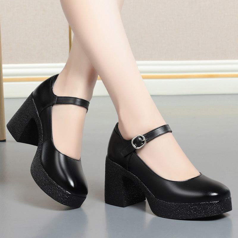Women's Genuine Model Cheongsam High Low-cut Soft Cowhide Thick Women's Fashion Shoes