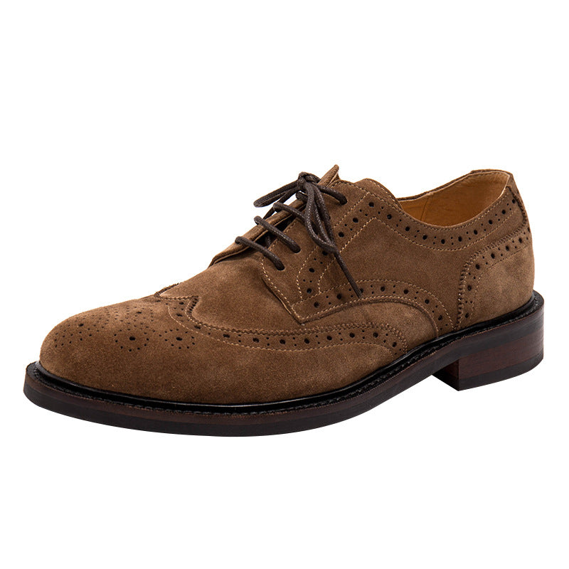 Men's Low Cut Cowhide Brown Suede Business Leather Shoes