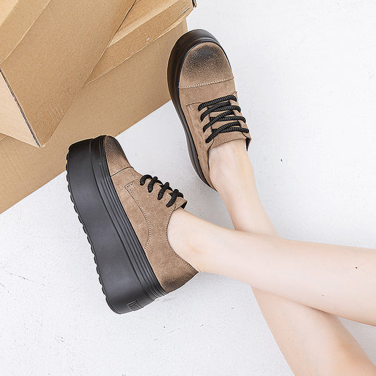 Thick-soled Matte Cowhide Simple Fashion Solid Casual Shoes