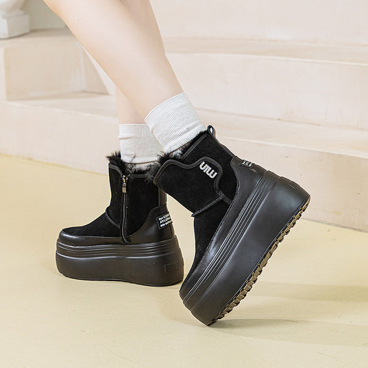 Women's Short Winter Rabbit Fur Round Toe Snow Boots