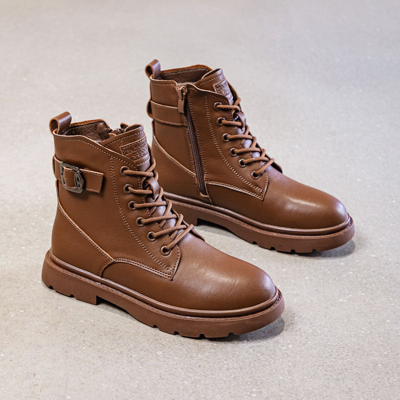 Women's Buckle Martin For Suede To Flat Boots
