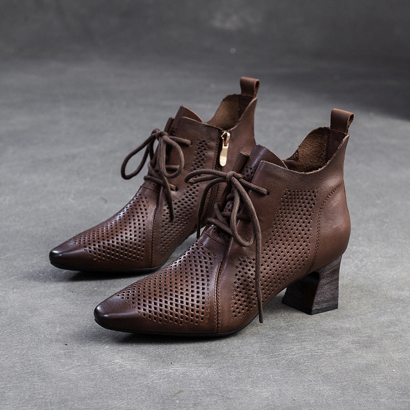 Women's Shu Chun Pointed Toe Small High Breathable Hollow Heels