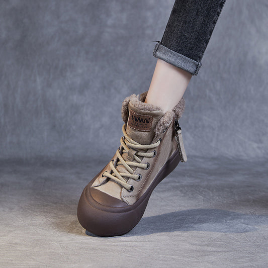Women's Vintage Winter Double Zipper Fur Integrated Boots