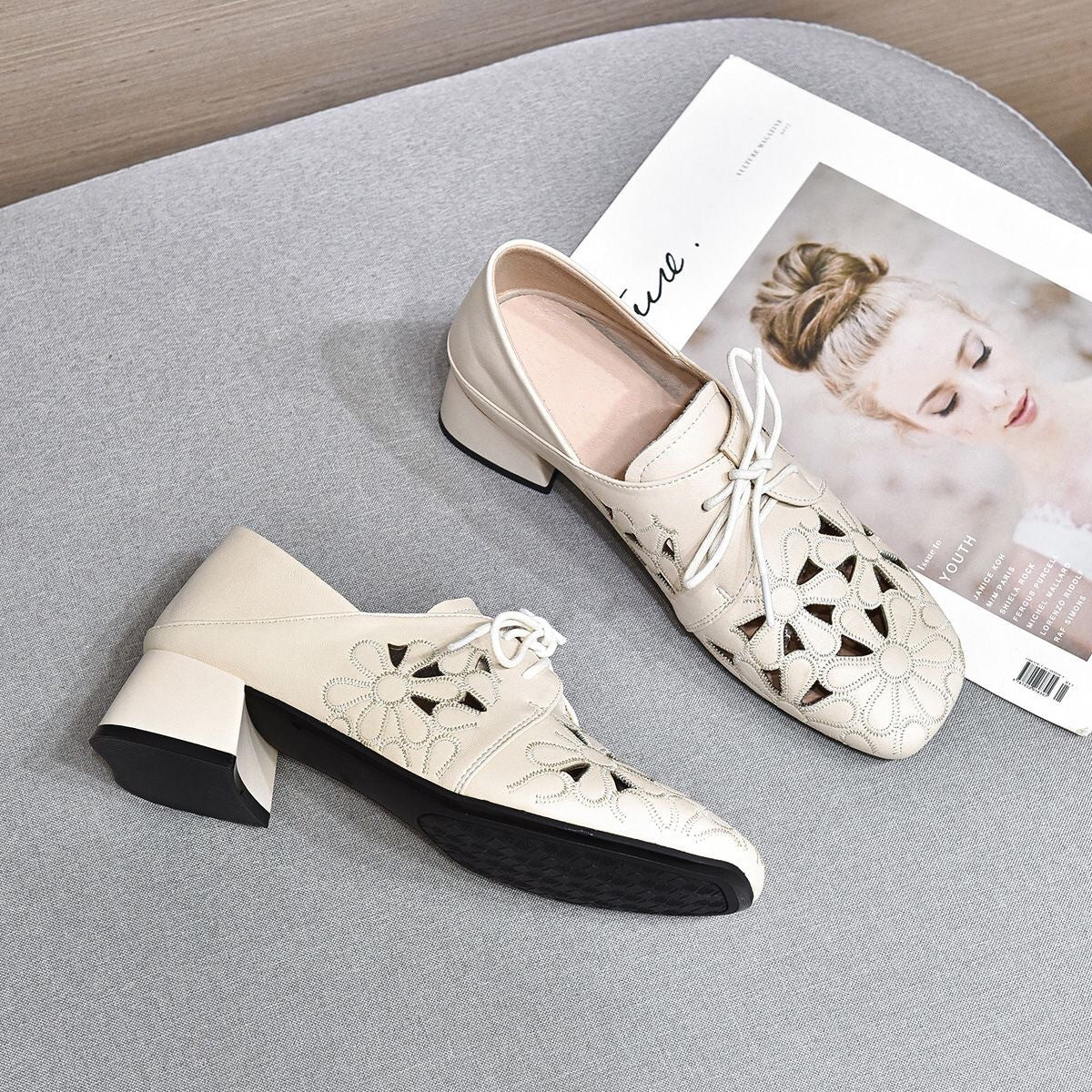 Women's Pointed Toe Chunky Low Mom Summer Women's Shoes