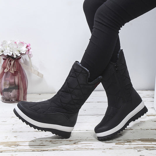 Warm Keeping Cotton Zip Side V Snow Boots