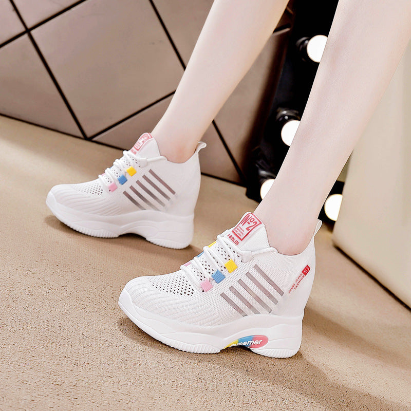 Women's Platform Height Increasing Insole White Mesh Men's Shoes