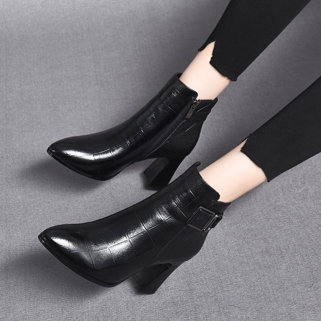 Women's High Chunky Pointed Toe Mid Cotton Boots