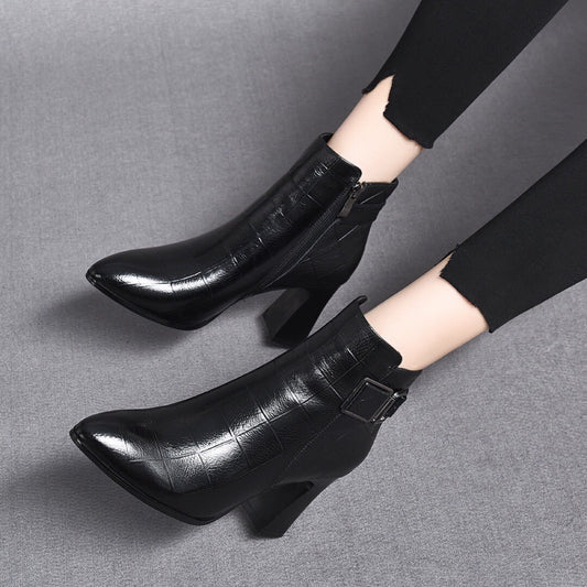 Women's High Chunky Pointed Toe Mid Cotton Boots