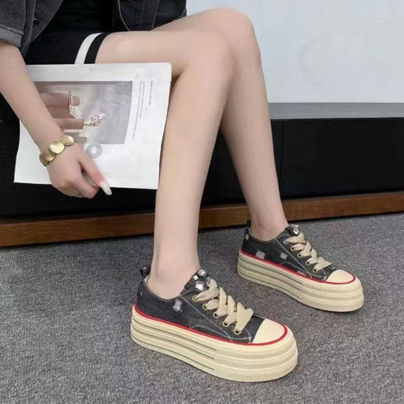 Women's Old Summer Super Popular Muffin Bottom Campus White Canvas Shoes