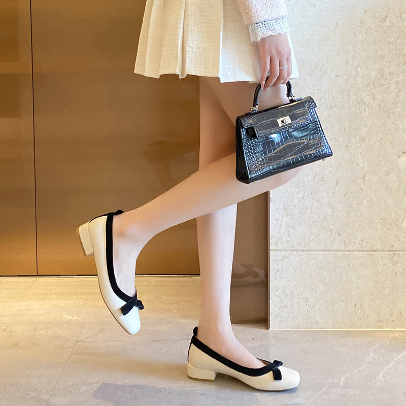 Evening Style Bowknot Mid To Low Square Toe Low-cut Women's Shoes