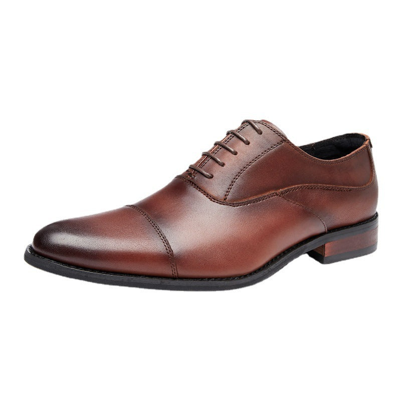 Men's First Layer Cowhide Wooden Root Formal Leather Shoes