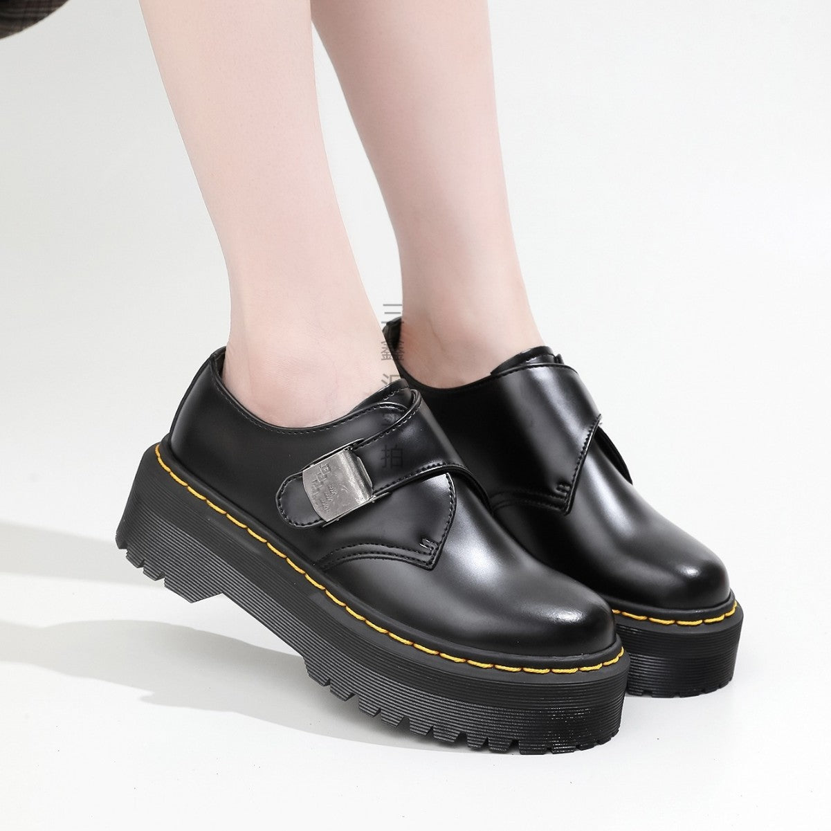 Women's Platform Martin Buckle Cowhide British Style Women's Shoes
