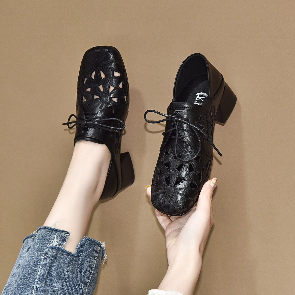 Women's Pointed Toe Chunky Low Mom Summer Women's Shoes