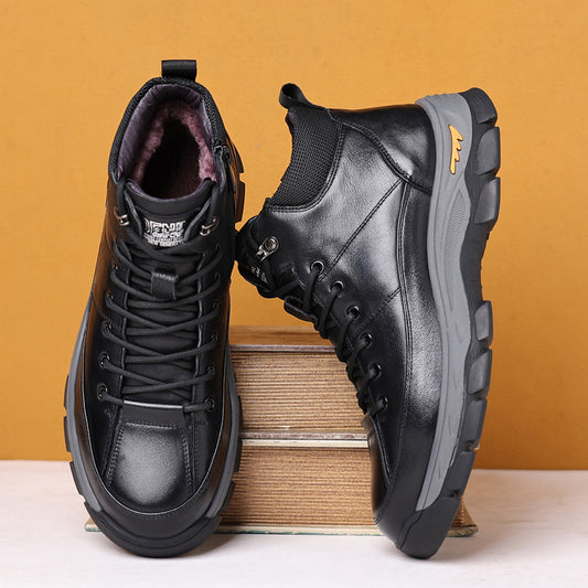 Men's Layer Cowhide Fur Cotton Genuine Lace Men's Shoes
