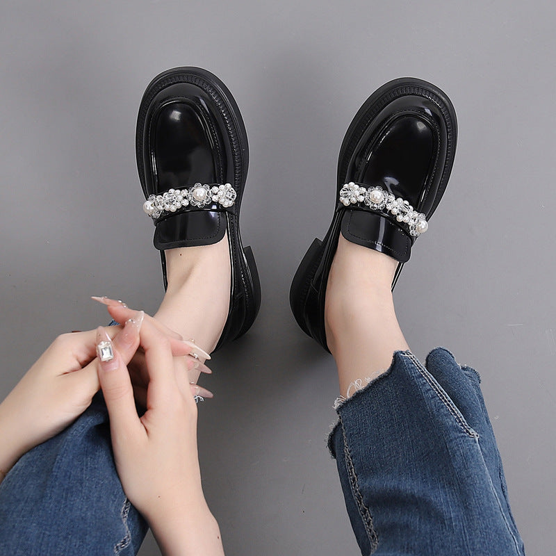 Authentic Solid Color College Style Small Pearl Word Women's Shoes