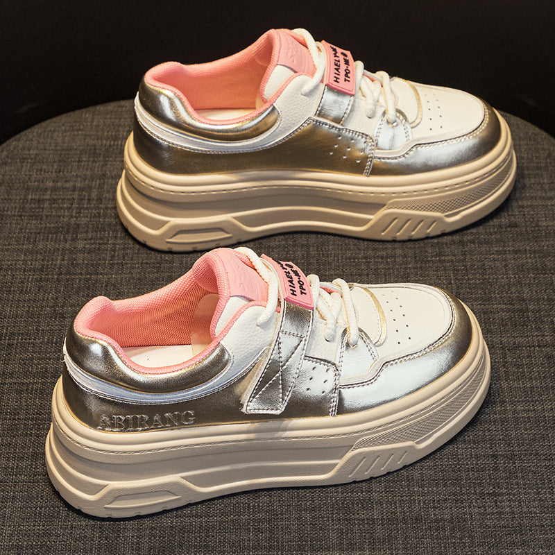 Women's Autumn Genuine White Thick Bottom Platform Sneakers