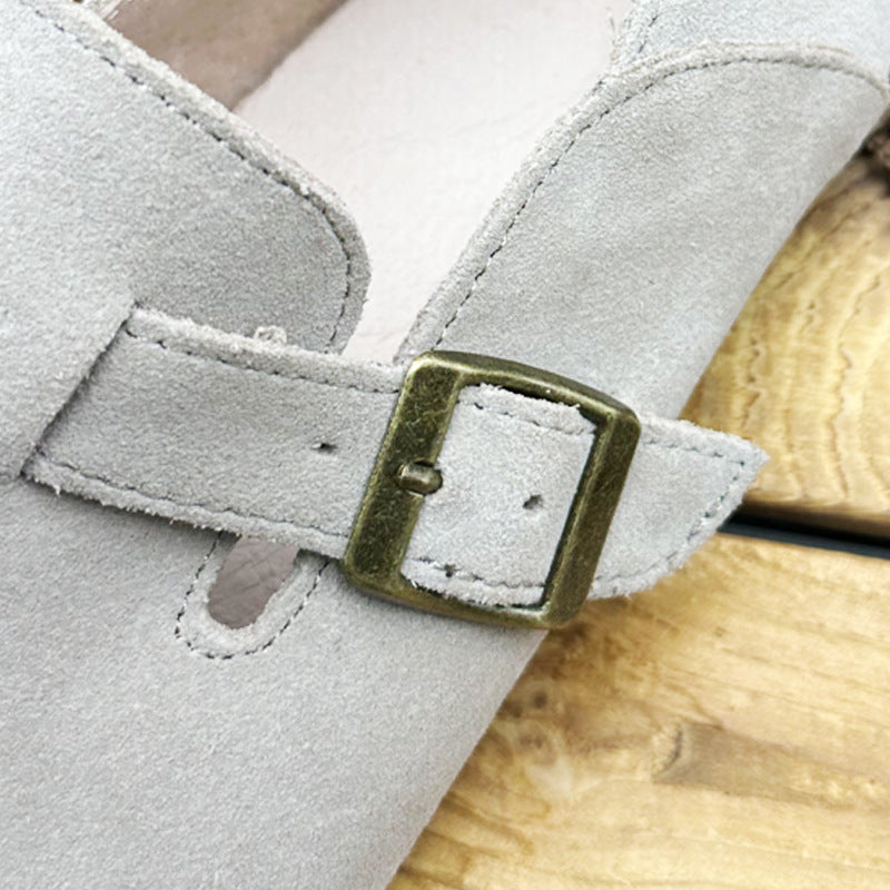 Women's Can Wear Round Toe Cow Split Leather Shoes