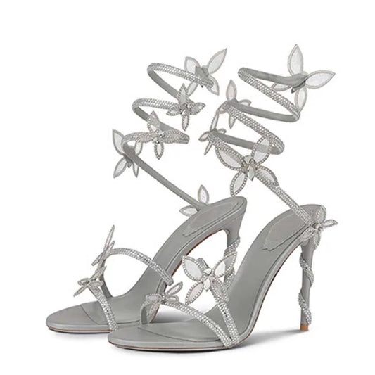 Wind Winding Tape Crystal High Butterfly Decoration Heels