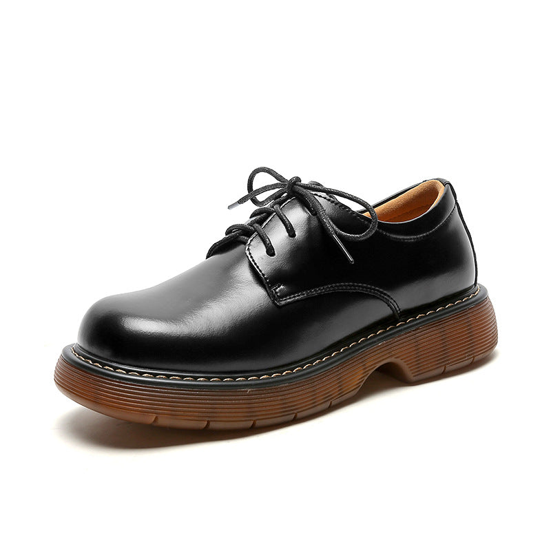 Women's Small British Style Chunky Front Black Casual Shoes
