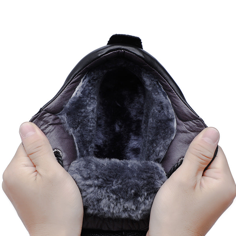 Men's Layer Cowhide Winter Fur Integrated Warm Cotton Men's Shoes
