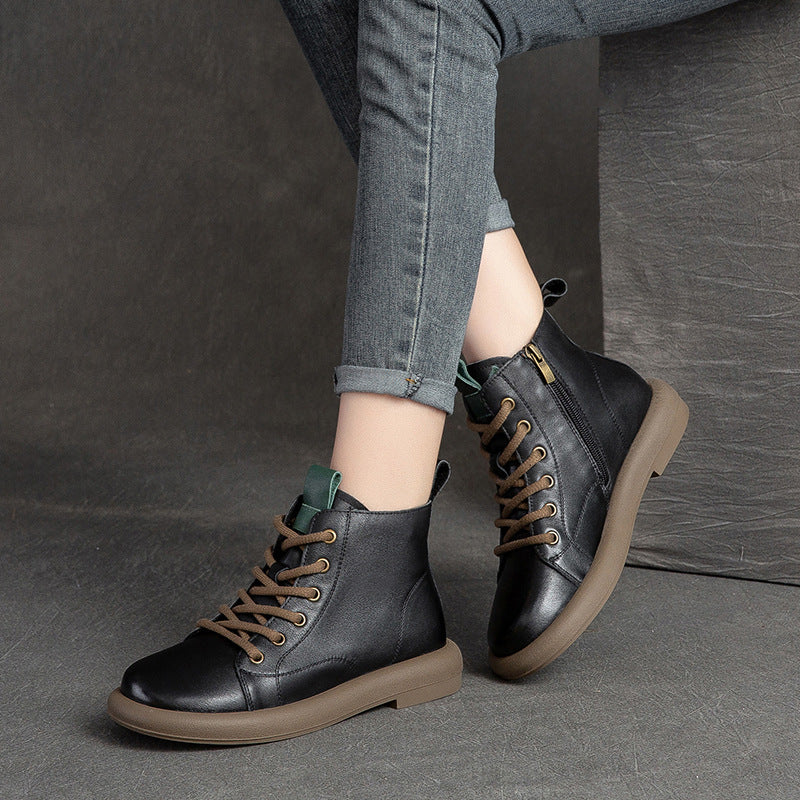 Women's Layer Cowhide Vintage Martin Soft Bottom Boots