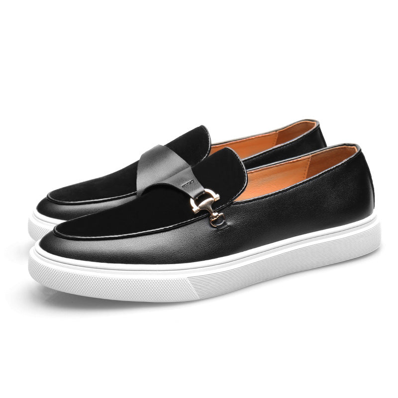 Men's British Retro Metal Horse Buckle Slip-on White Loafers