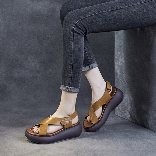 Bottom Platform First Layer Cowhide Mori Ethnic Sandals