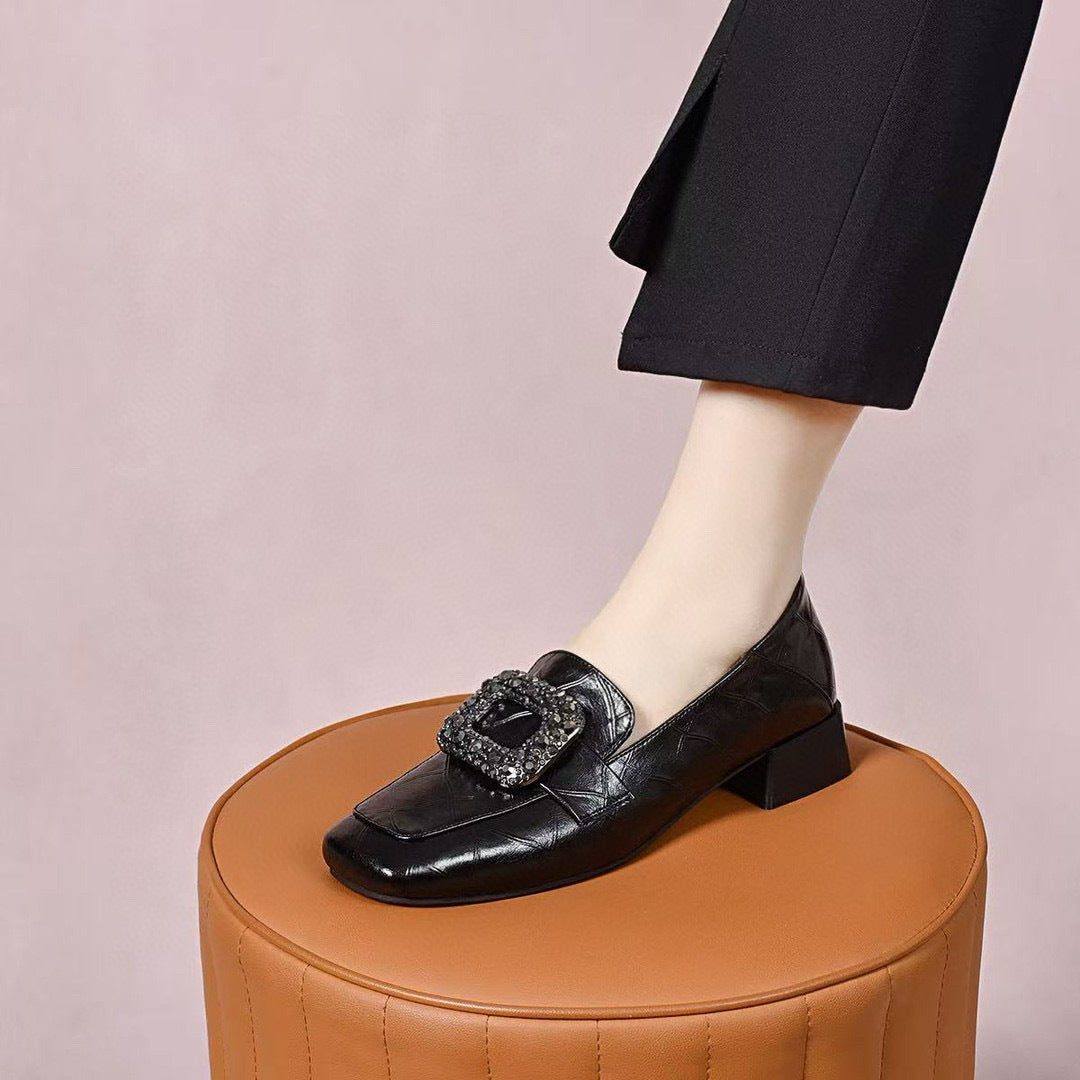 Women's Spring British Style Buckle Rhinestone One Loafers