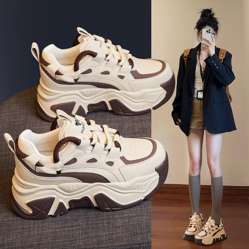 Women's Bottom Heightened Daddy Color Matching Small Fleece-lined Women's Sports Shoes