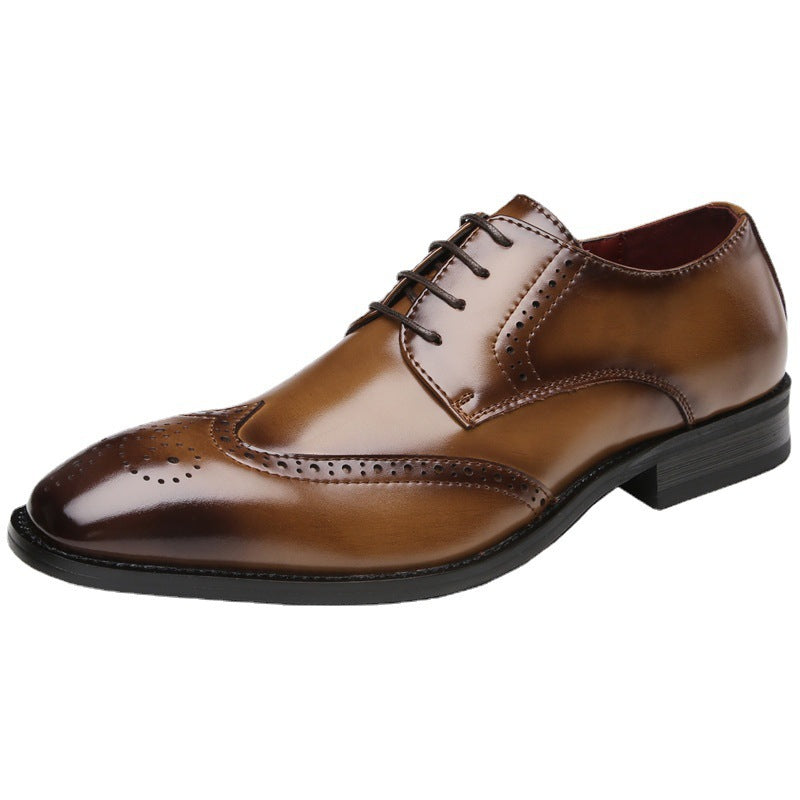 Men's Carving Brogue British Genuine Formal Wear Derby Pointed Men's Business Leather Shoes