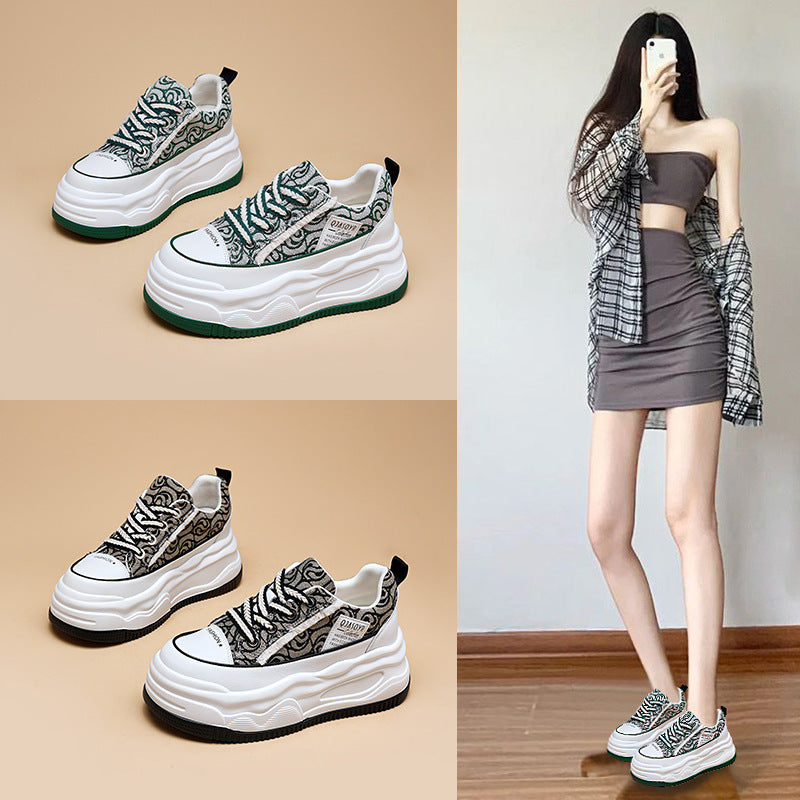 Women's White Platform Genuine Elevator Summer Dad Sneakers