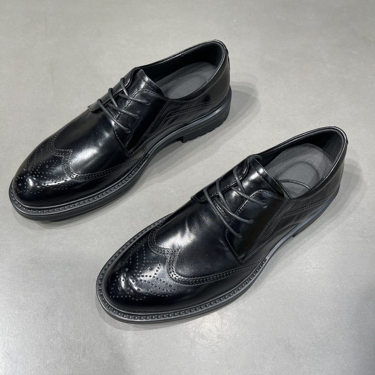 Men's Cattlehide Fashion Brogue British Black Low Leather Shoes