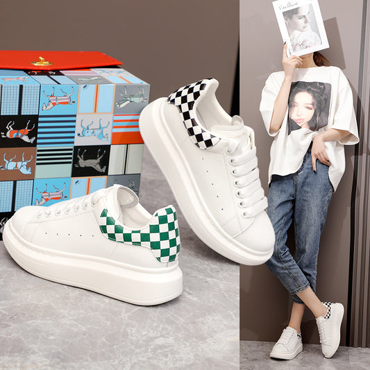 Innovative White Chessboard Plaid Personality Trendy Casual Shoes