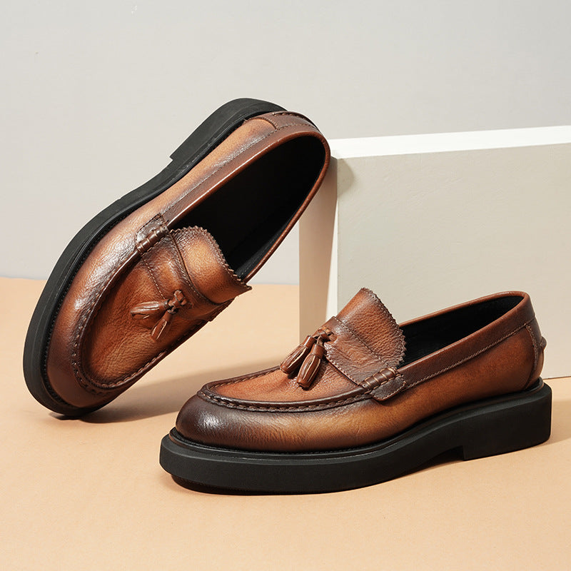 Men's First Layer Cowhide Korean Tassel Slip-on Loafers