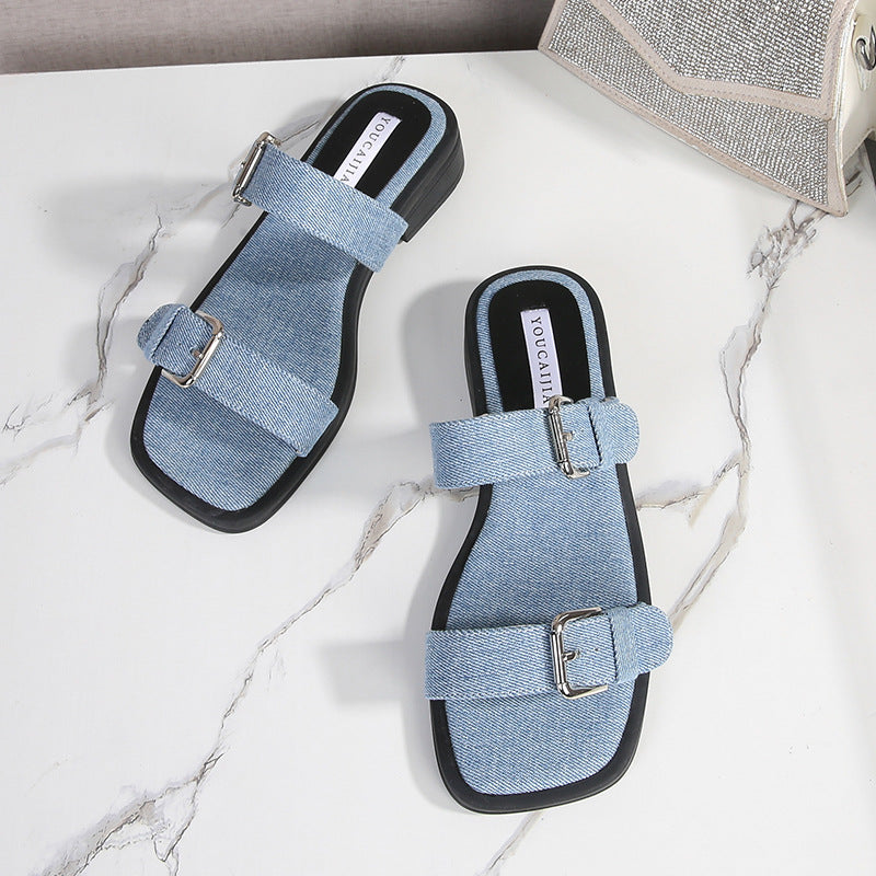 Widened Fashion Niche Design Slide Belt Sandals