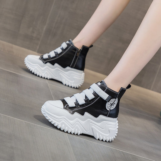 Women's Versatile Height Increasing Insole Korean Style White Women's Sports Shoes