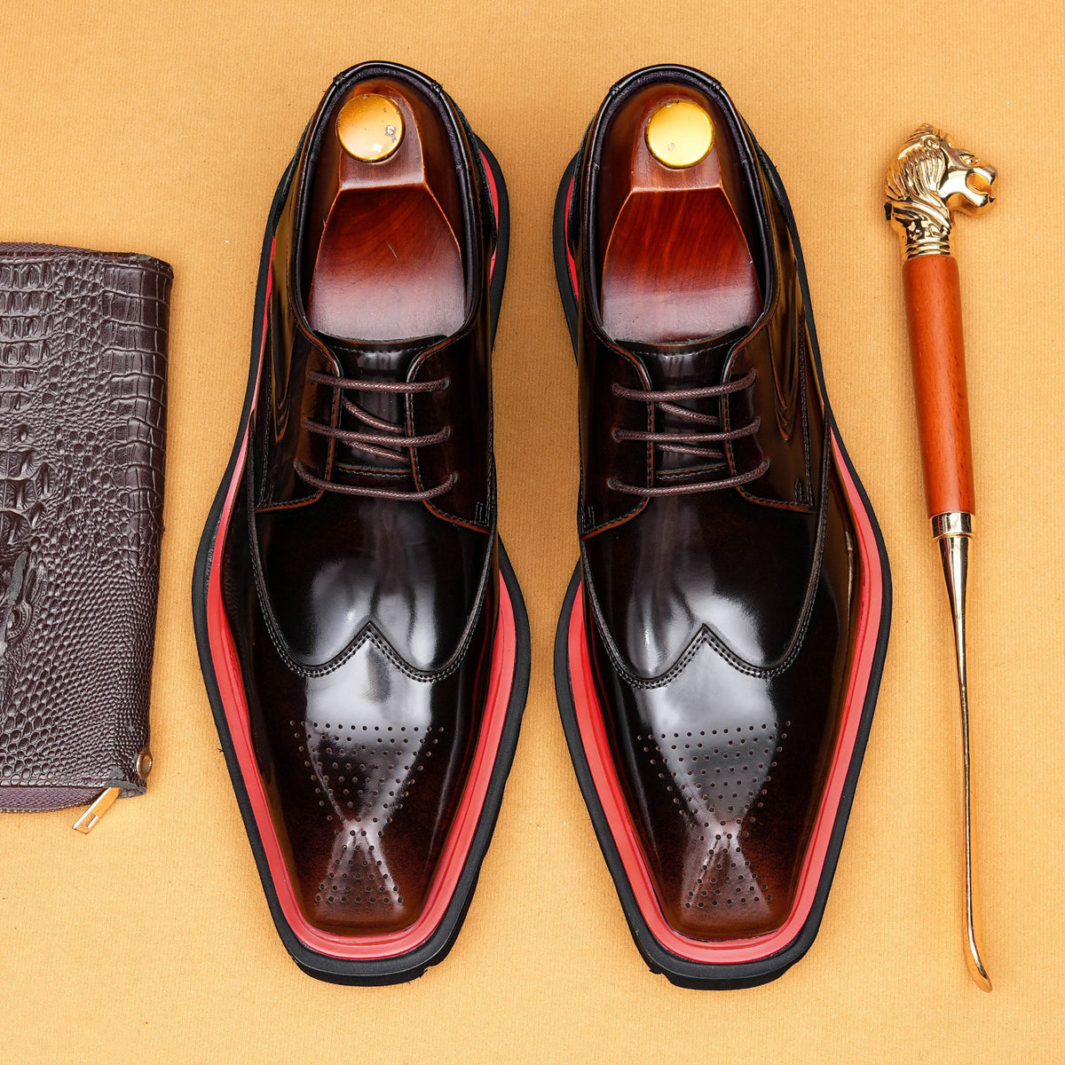 Men's Formal Wear Brogue British Style Lace Red Blue Edge Platform Men's Business Leather Shoes