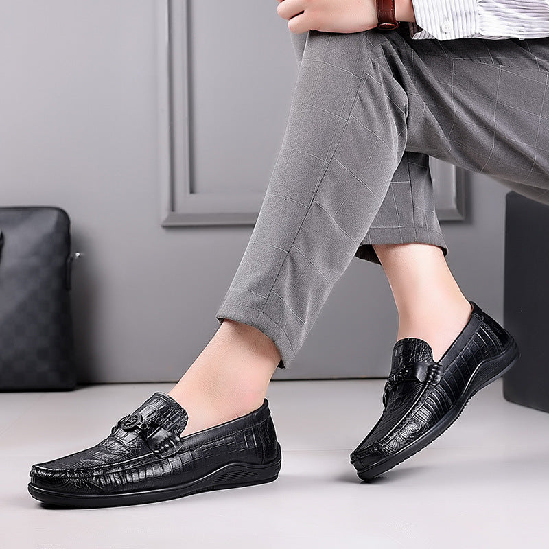 Men's First Layer Cowhide Genuine Crocodile Pattern Leisure Slip On Plus Men's Shoes
