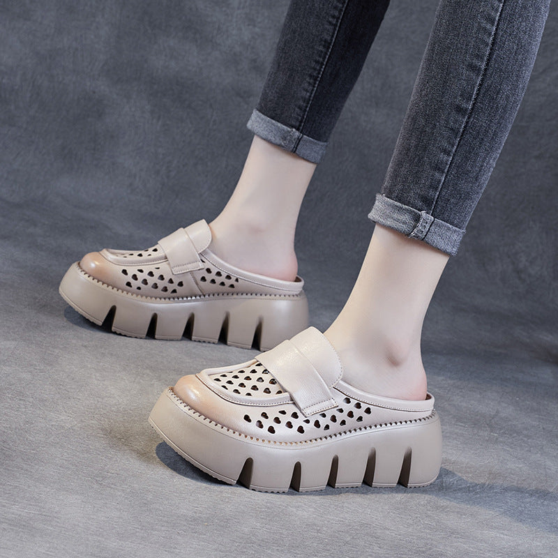 Women's Cowhide Outer Wear Half Hollowed Toe Box Slippers