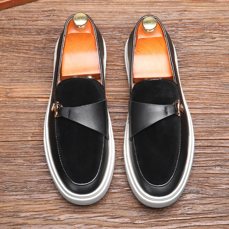 Men's British Retro Metal Horse Buckle Slip-on White Loafers