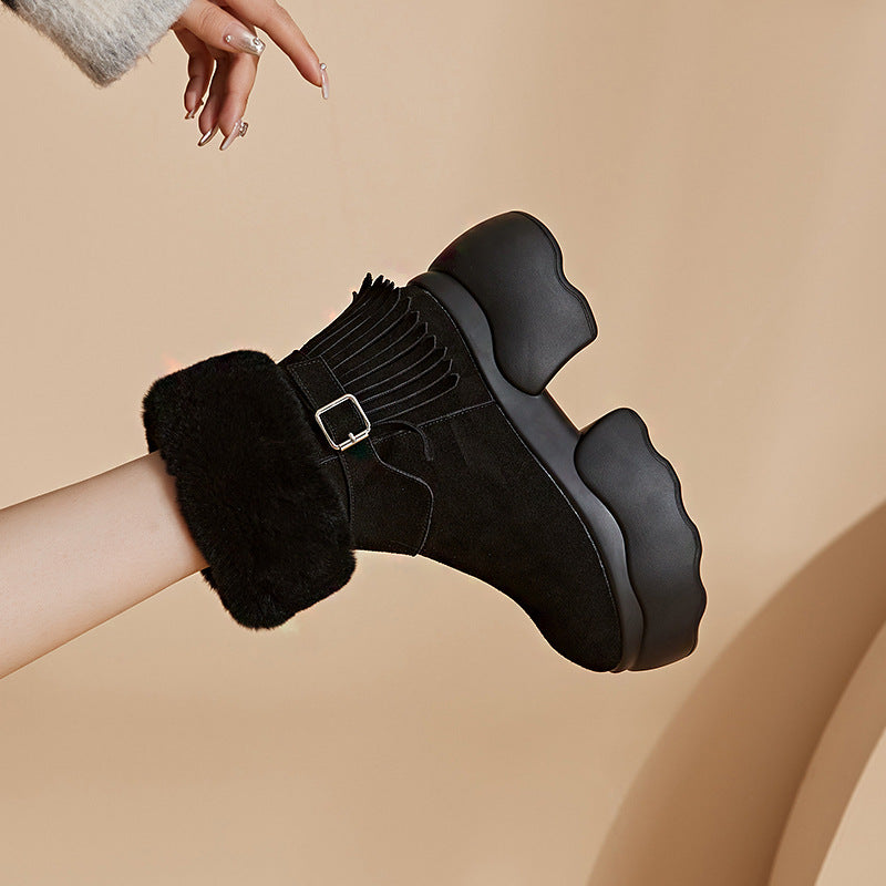 Women's Rabbit Fur Tassel Winter Short Tube Snow Boots